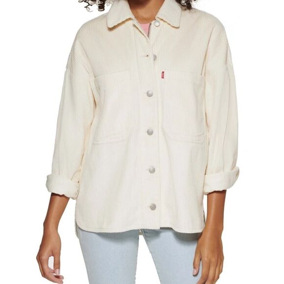Levi's Women's Zip-Front Botton Up Off White Oversized Shacket - Picture 1 of 9
